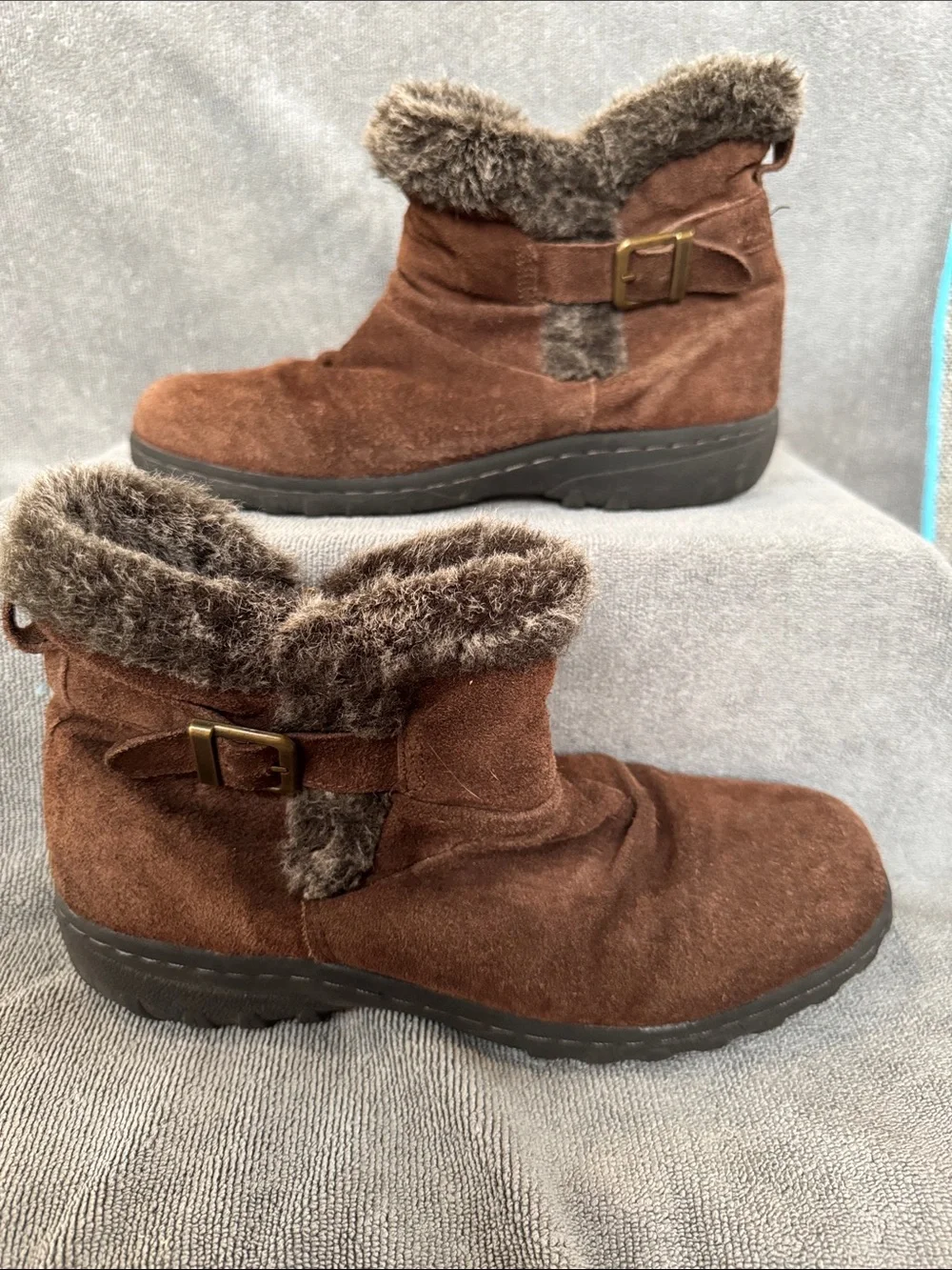 Khombu Lisa Brown Suede Faux Fur All Weather Winter Ankle Boots Size 9